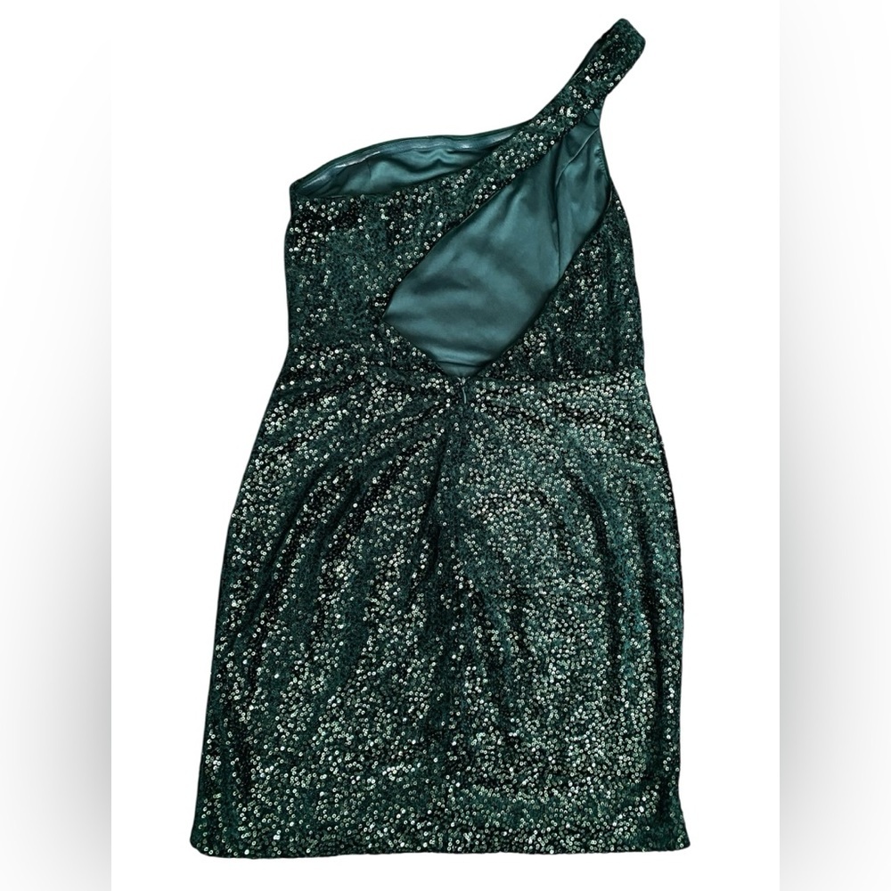 Lulu's One Shoulder Green Sequin One Shoulder Mini Dress Size M - Picture 5 of 11